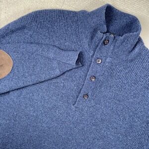 Polo Ralph Lauren 1/4 Quarter Zip/Button Blue Sweater Elbow Patches Med Preppy